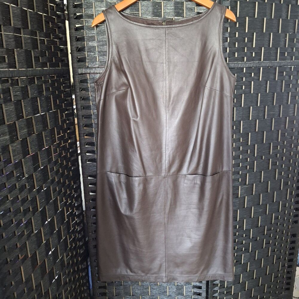 Jones New York Collection Sheath Dress Leather Brown Size 12 Minimalist  Y2K